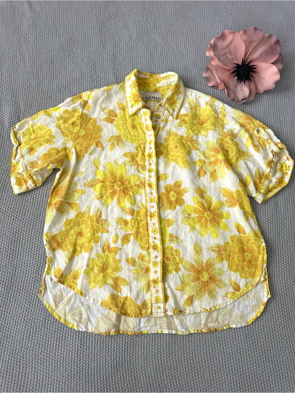 ALEMAIS Sonny Floral Yellow Linen Oversized Shirt AU10/US6